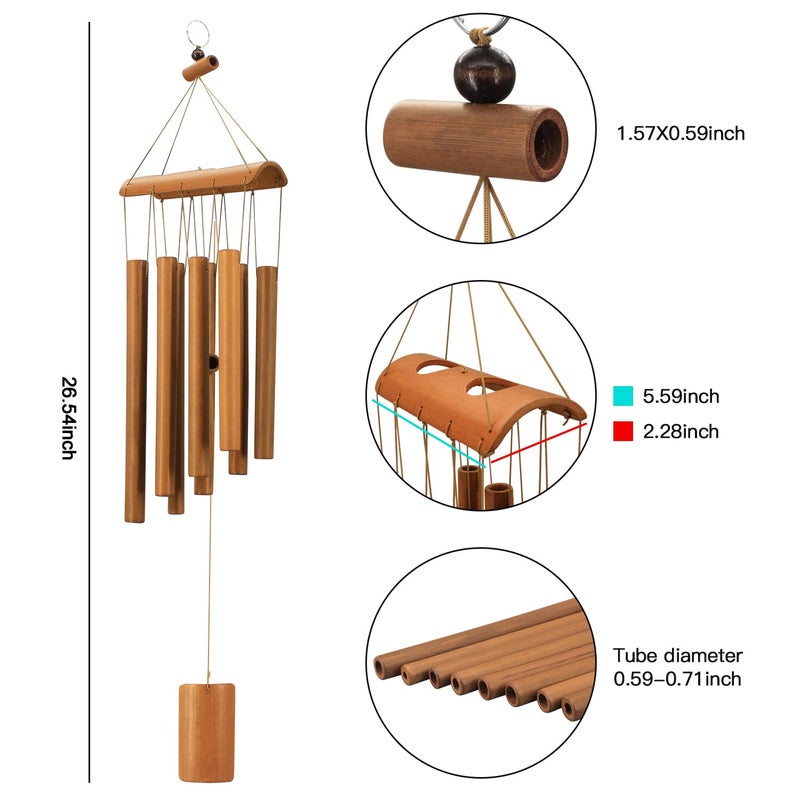 VIREKM Wind Chimes for Outside  Sympathy Wind Chimes Bamboo Windchimes Outdoors with Natural Sounds  Gifts for Mom  Indoor Outdoor Decorations for Patio Porch Garden and Backyard - Image 3